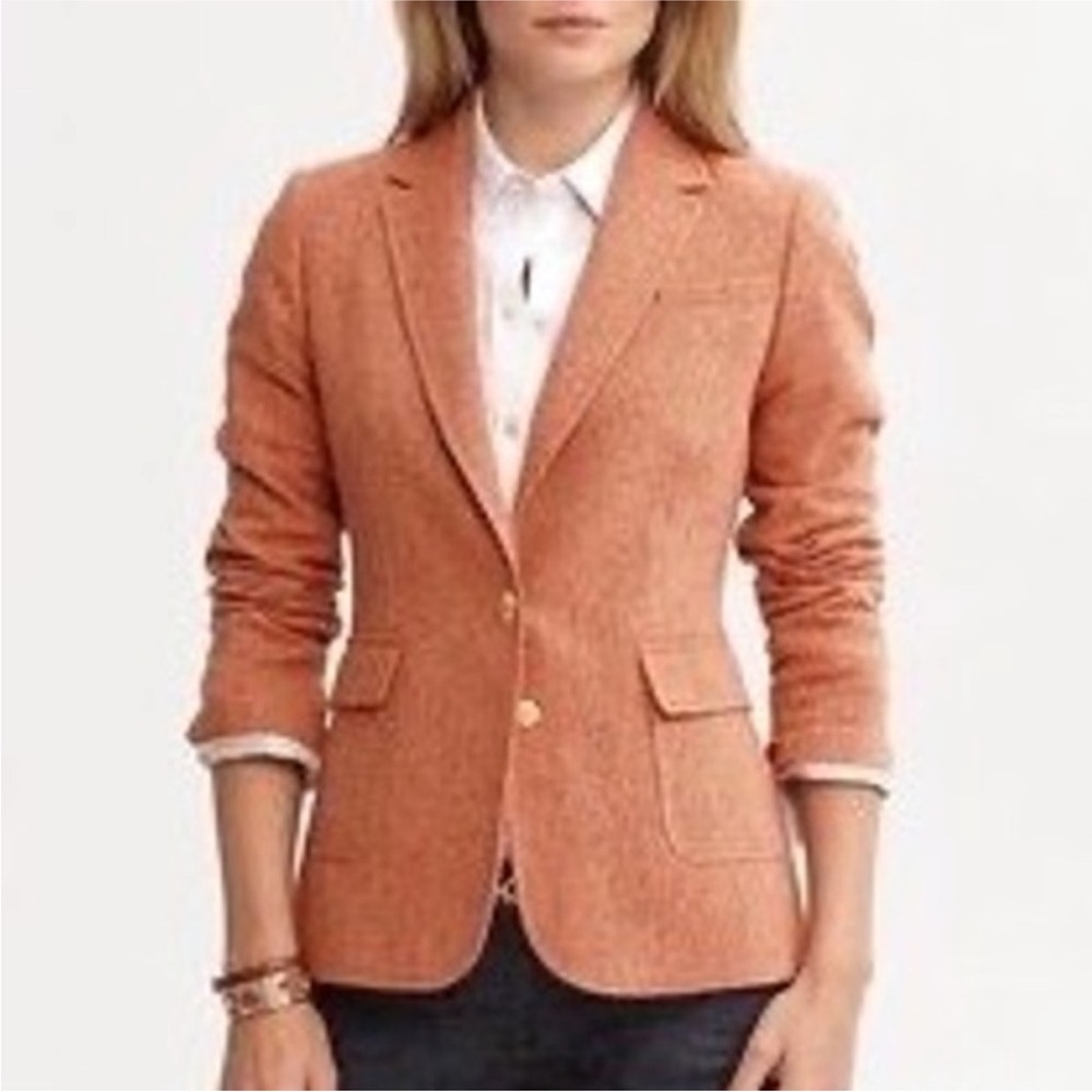 Banana Republic Burnt Orange Wool Blend Tweed Academia Blazer Womens Sz 4